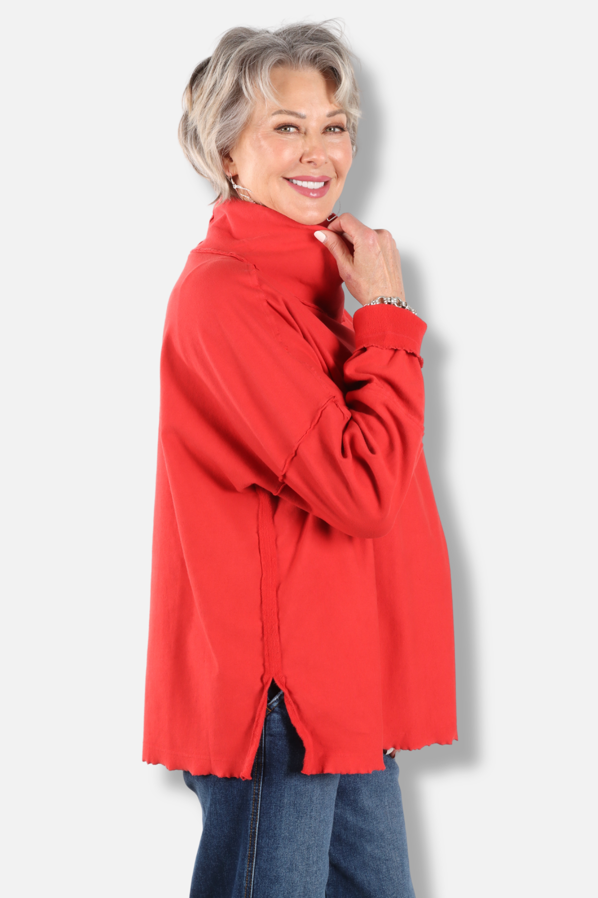Funnel Neck Boxy Sweatshirt - Red