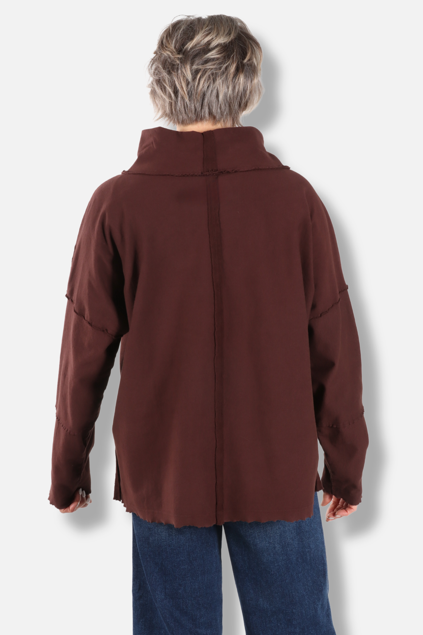 Funnel Neck Boxy Sweatshirt - Chestnut