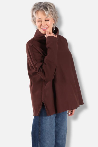 Funnel Neck Boxy Sweatshirt - Chestnut
