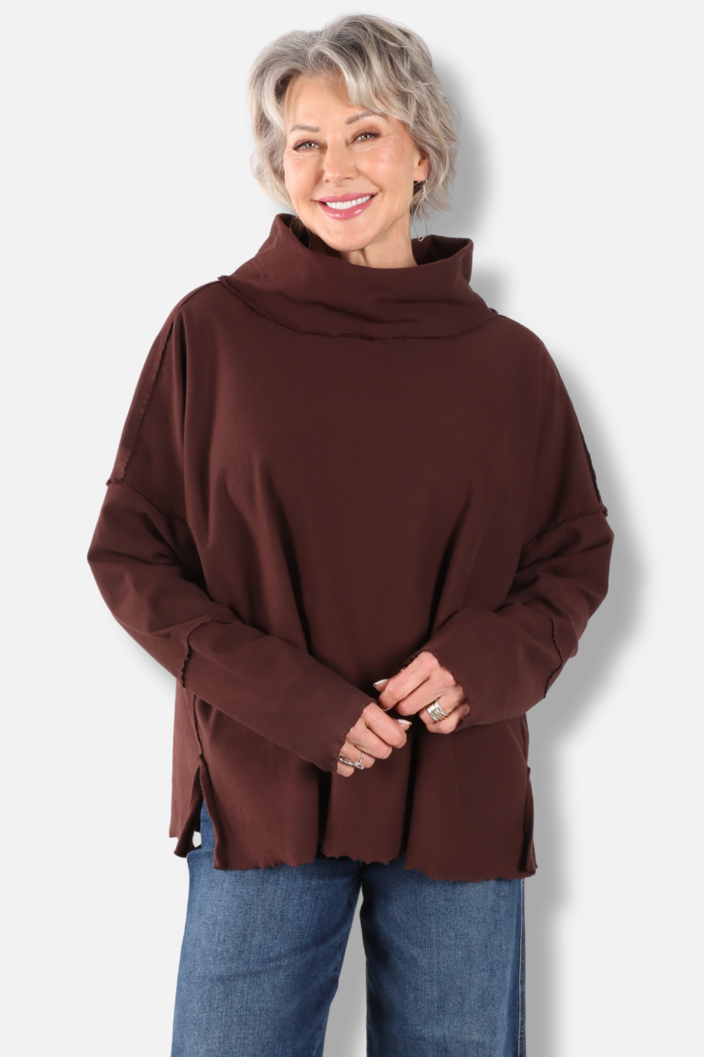 Funnel Neck Boxy Sweatshirt - Chestnut