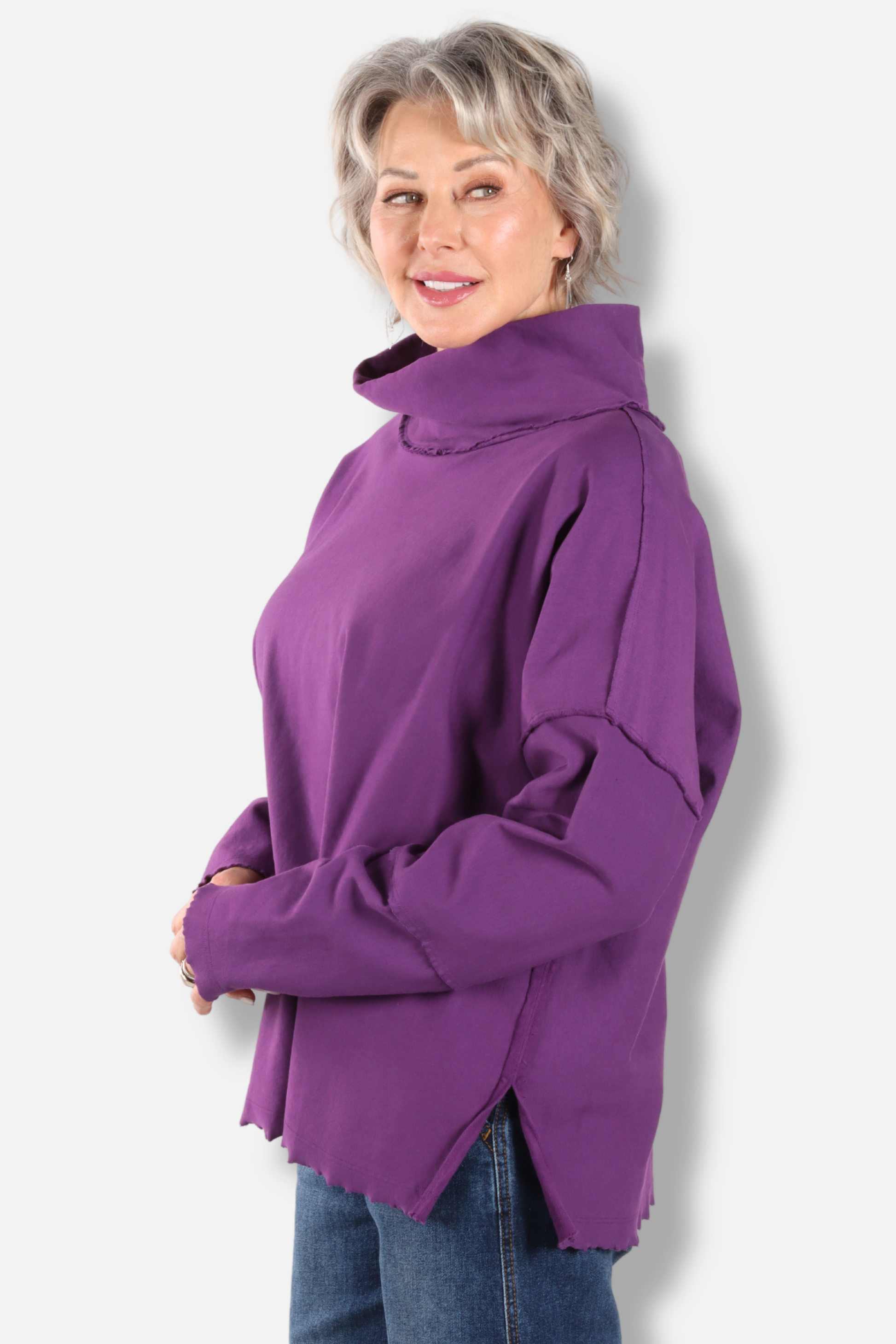 Funnel Neck Boxy Sweatshirt - Grape