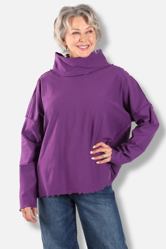 Funnel Neck Boxy Sweatshirt - Grape