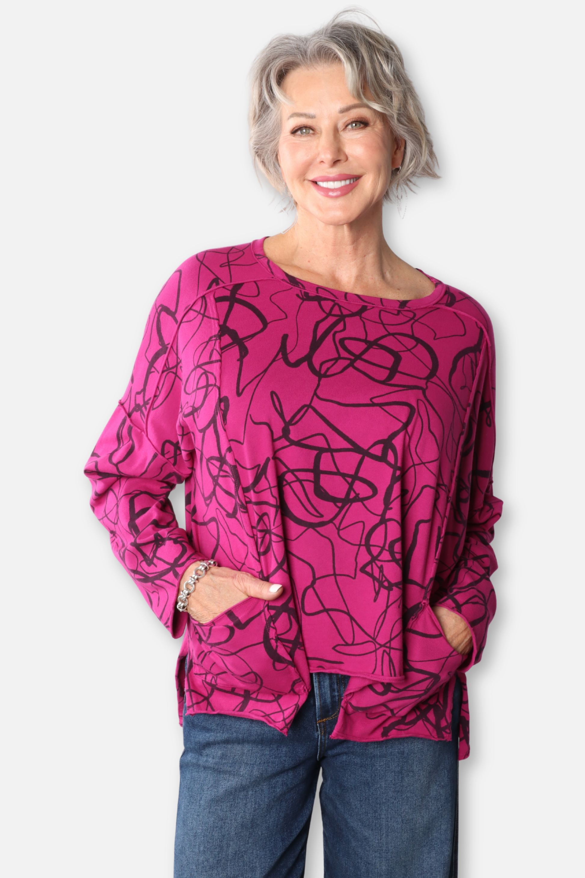 Hi Lo Pocket Boxy Top - Jazzberry