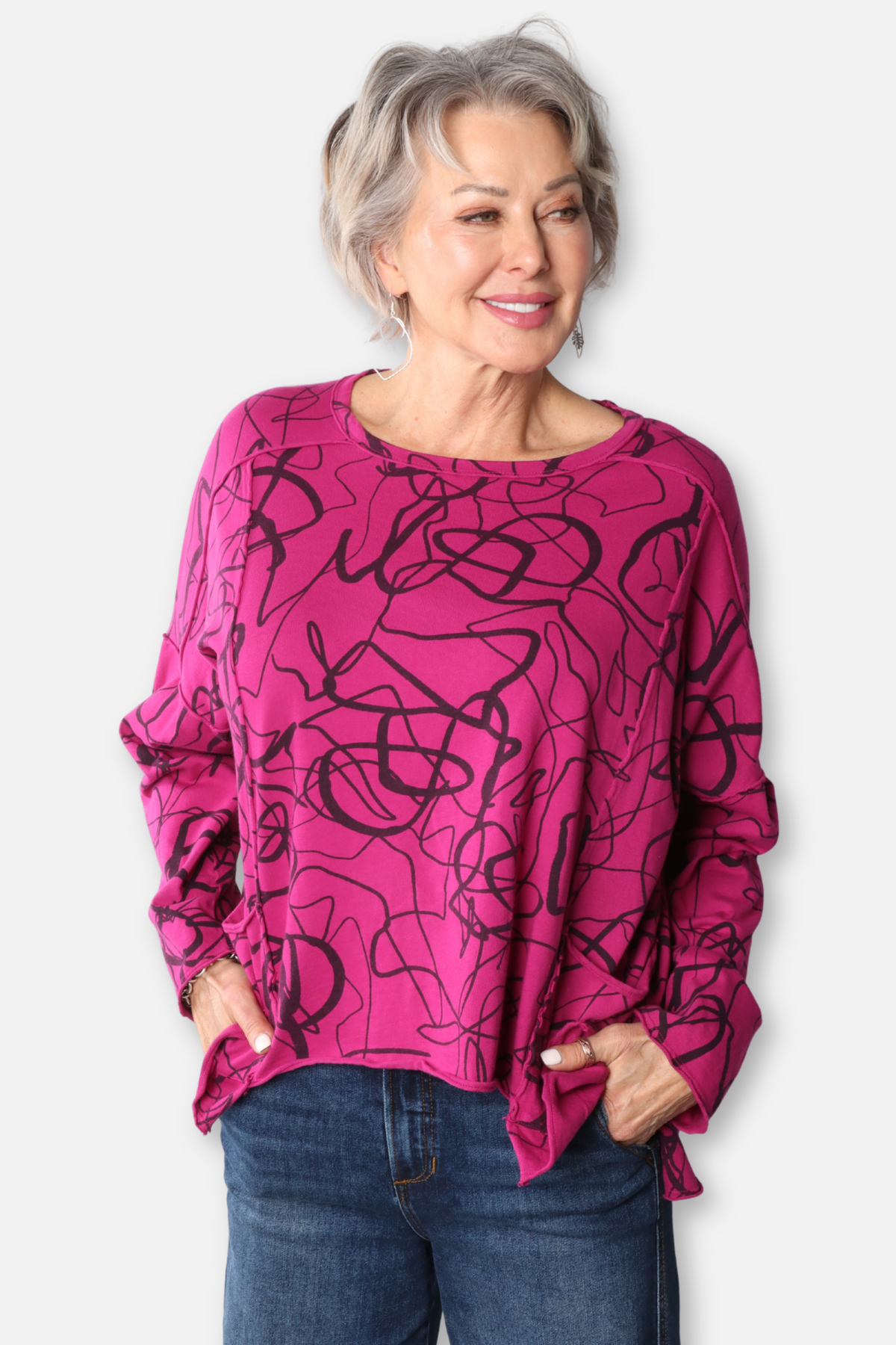 Hi Lo Pocket Boxy Top - Jazzberry