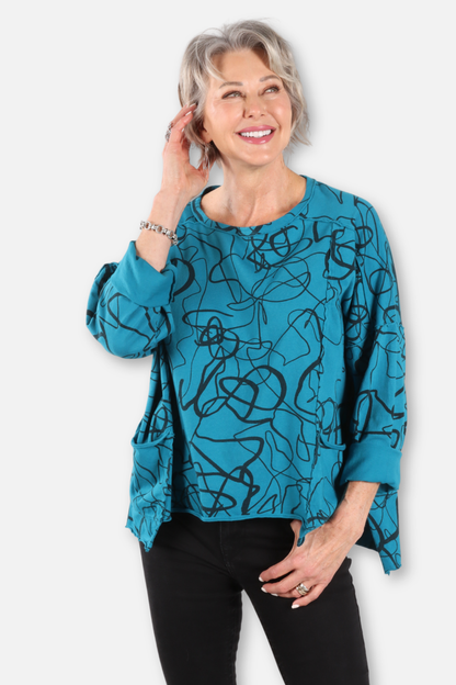 Hi Lo Pocket Boxy Top - Teal