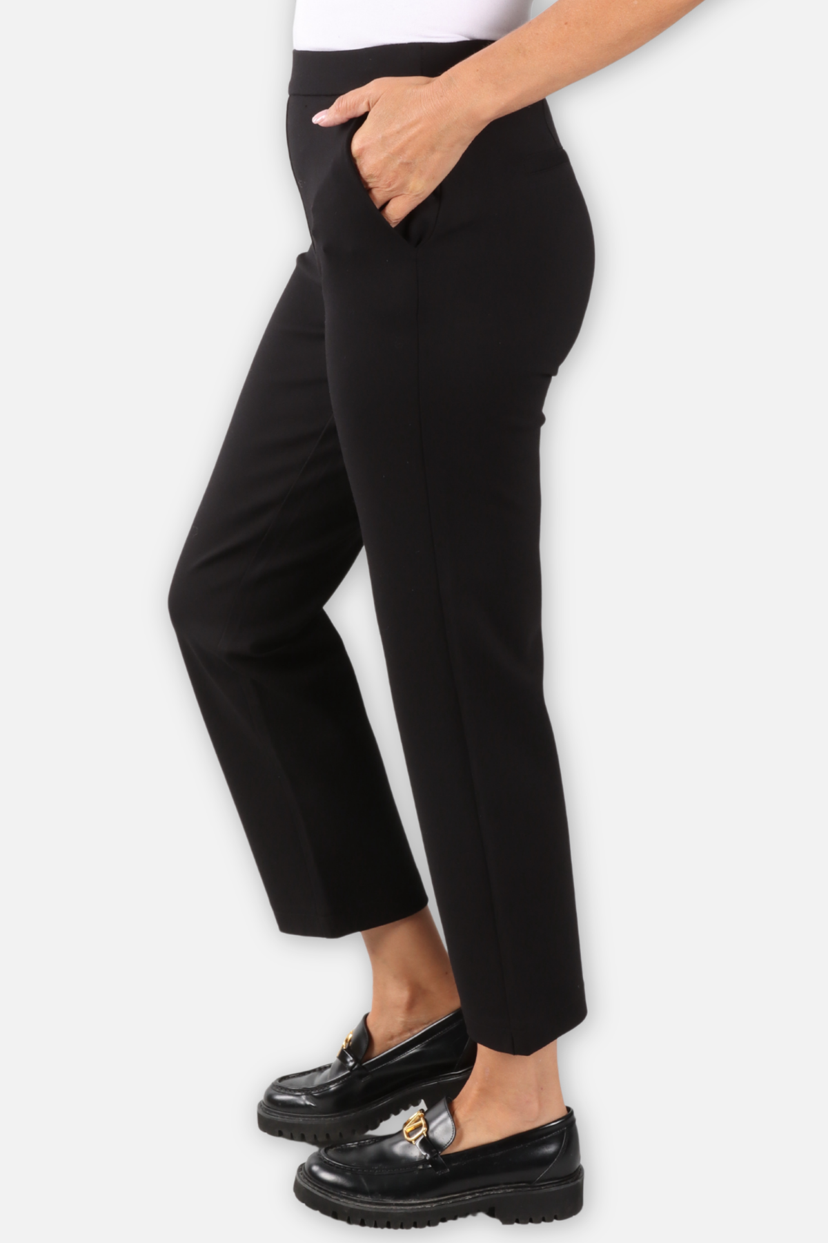 Ponte Pull On Straight Ankle Pant - Black