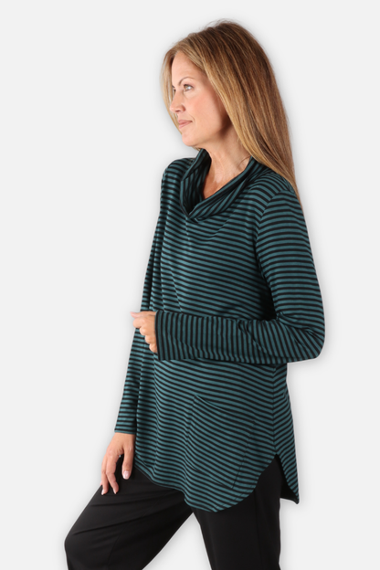 Cowl Tunic - Black & Teal 