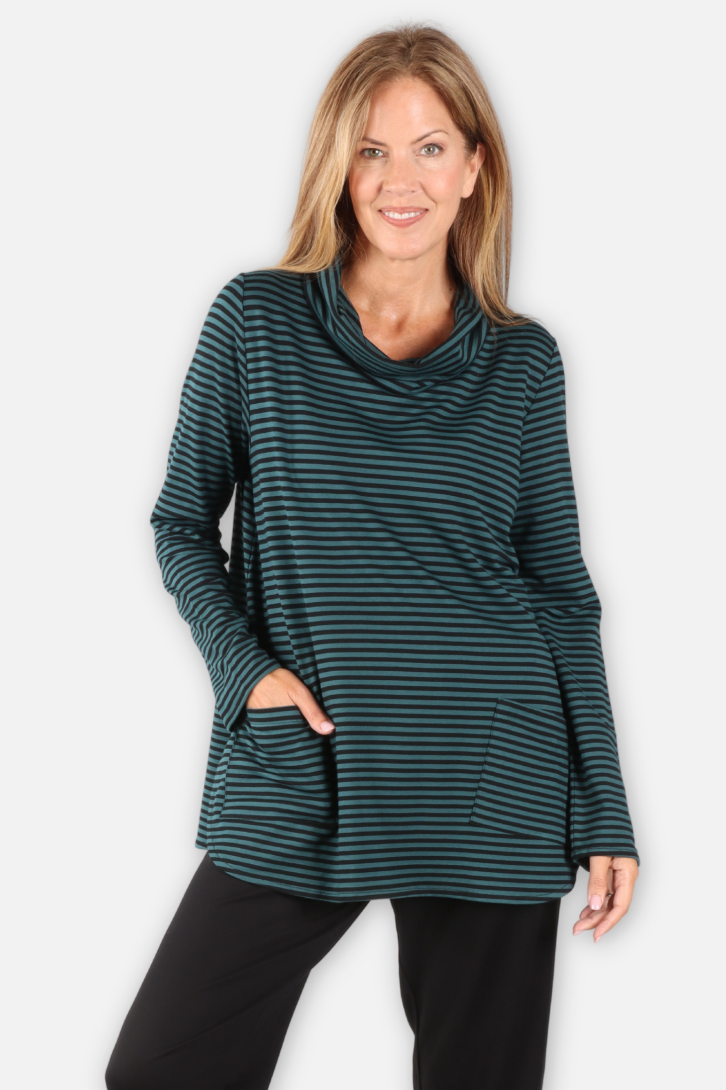Cowl Tunic - Black & Teal 
