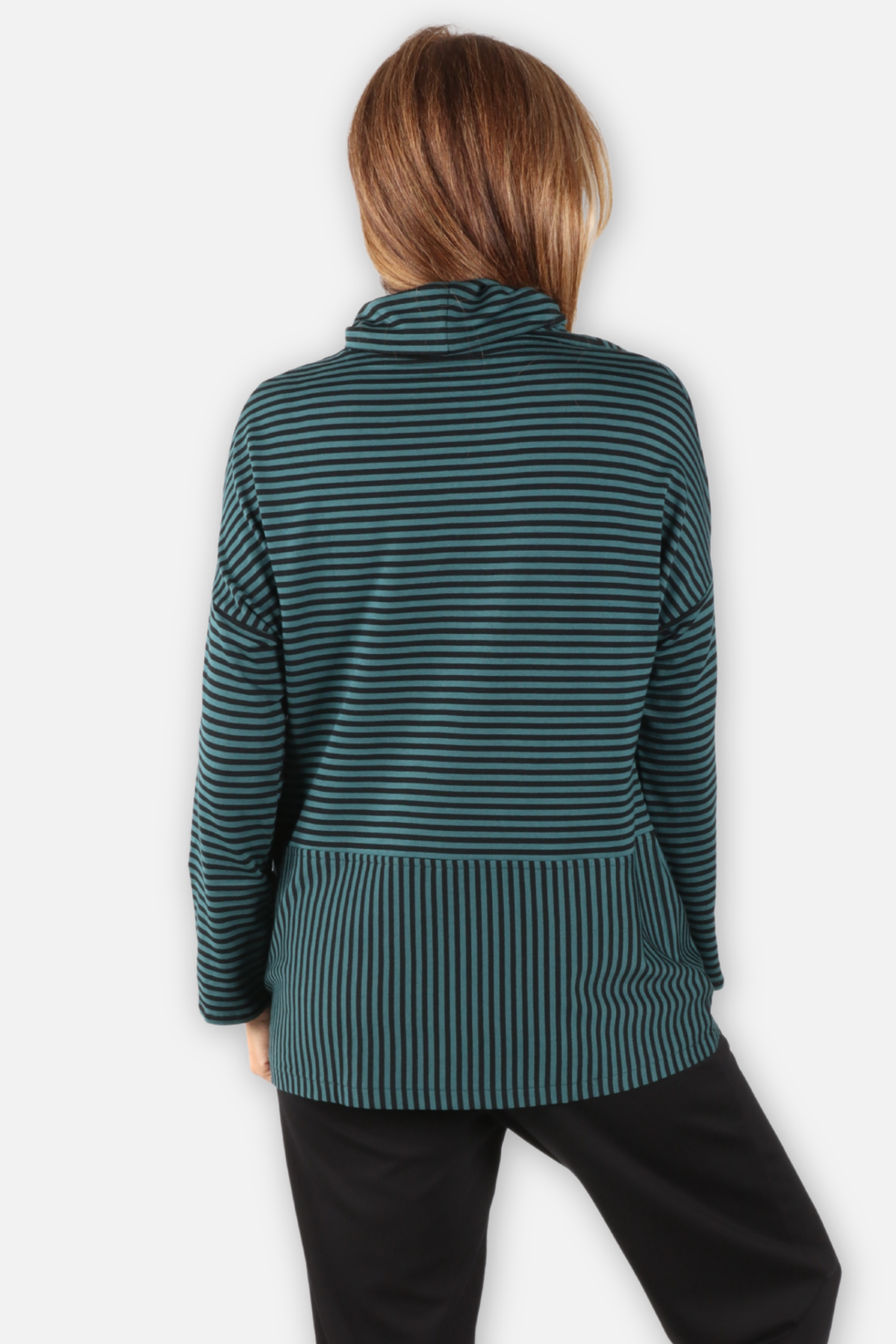 Cowl Pocket Pullover - Black & Teal