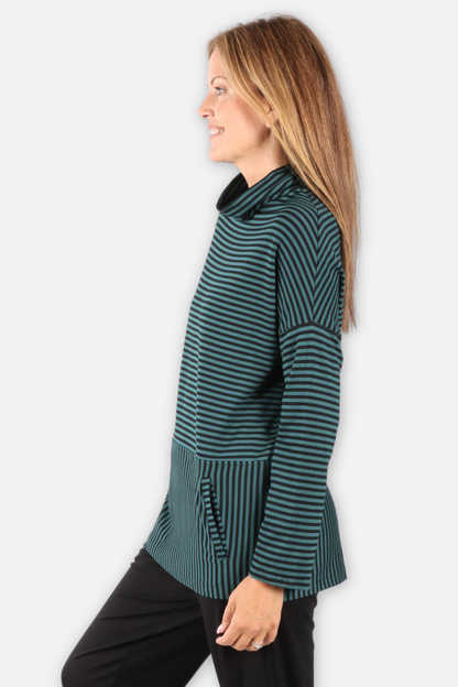 Cowl Pocket Pullover - Black & Teal
