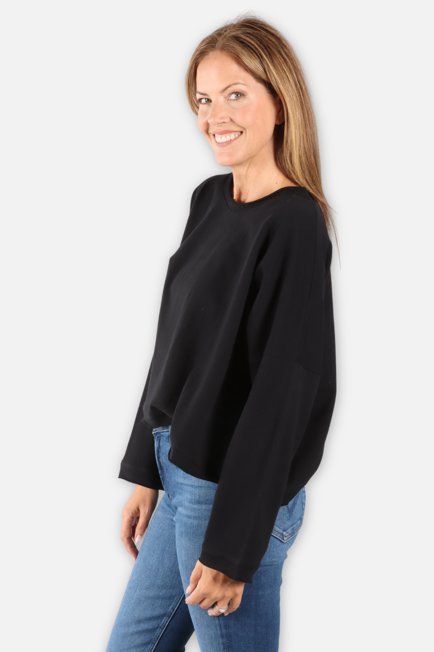 Long Sleeve Boxy Tee - Black