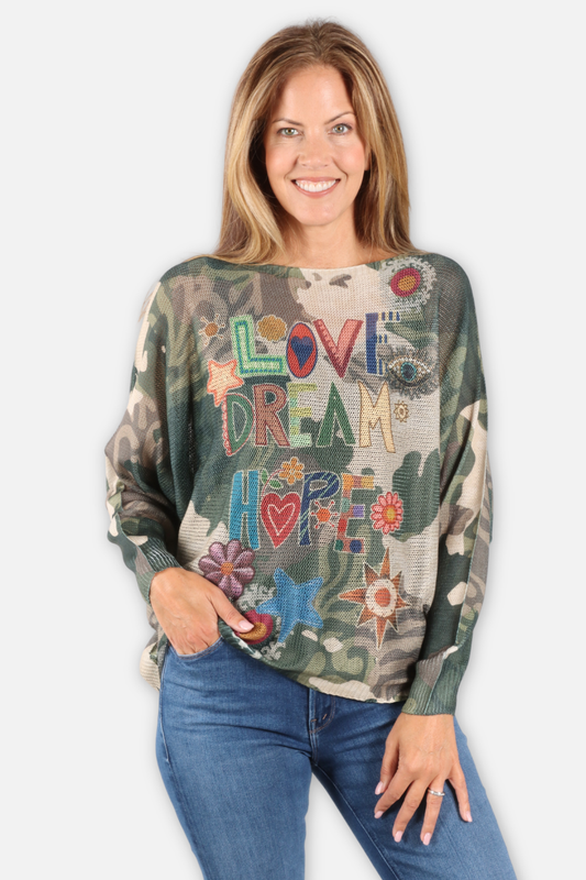Love Hope Dream Sweater - Love Camo