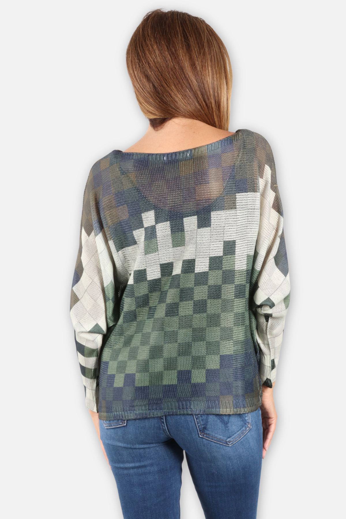 Patchwork Plaid Sweater - Green & Grey