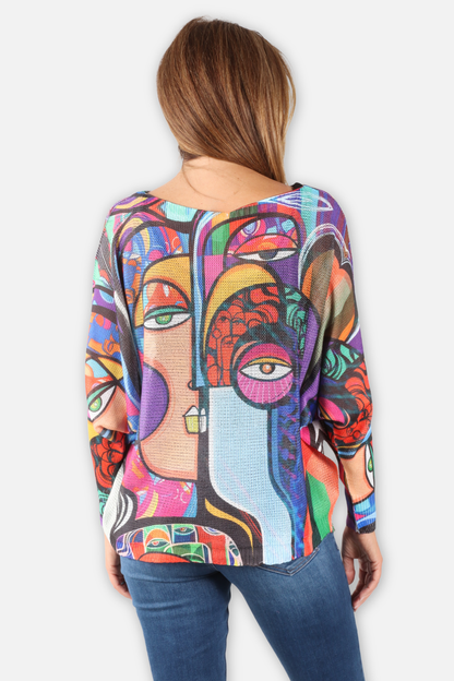 Painted Faces Sweater - Multi Color