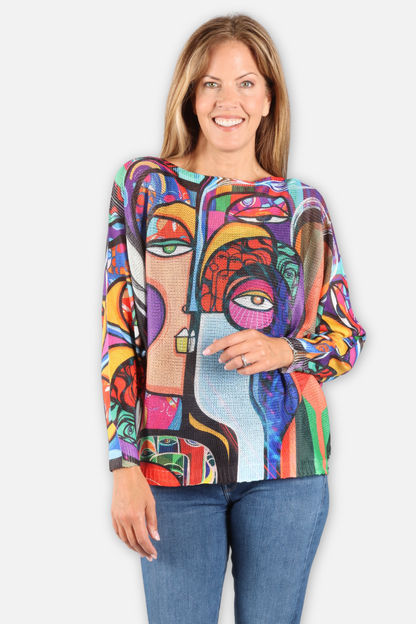 Painted Faces Sweater - Multi Color