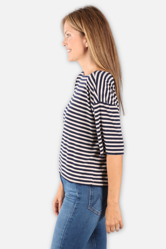 Coatneck Crop Top - Navy & Oat