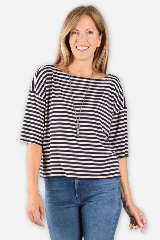 Coatneck Crop Top - Navy & Oat