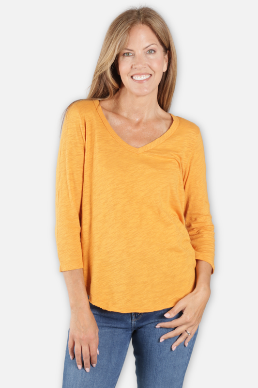 3/4 Sleeve V-Neck Tee - Hot Honey