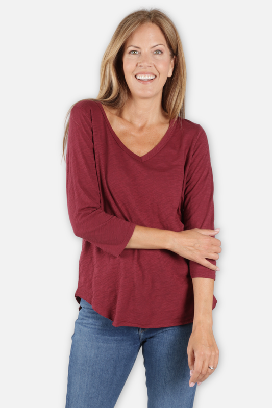 3/4 Sleeve V-Neck Tee - Astro Berry