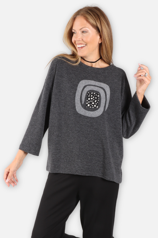 Long Sleeve Appliqué Top Plus - Grey