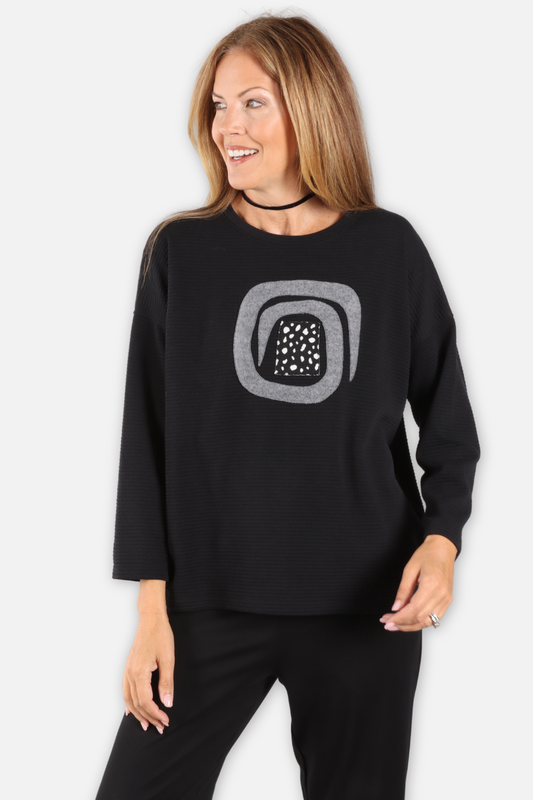 Long Sleeve Applique Top - Black