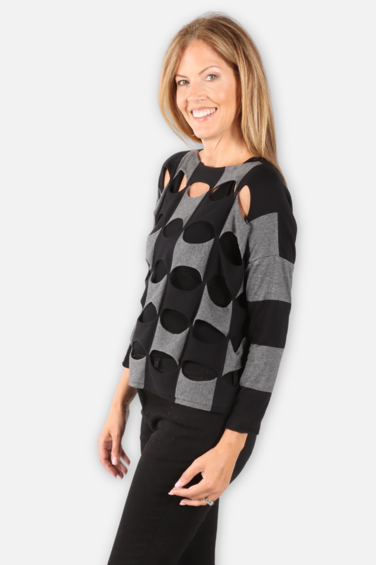 Two Tone Ovals Sweater - Black & Asphalt
