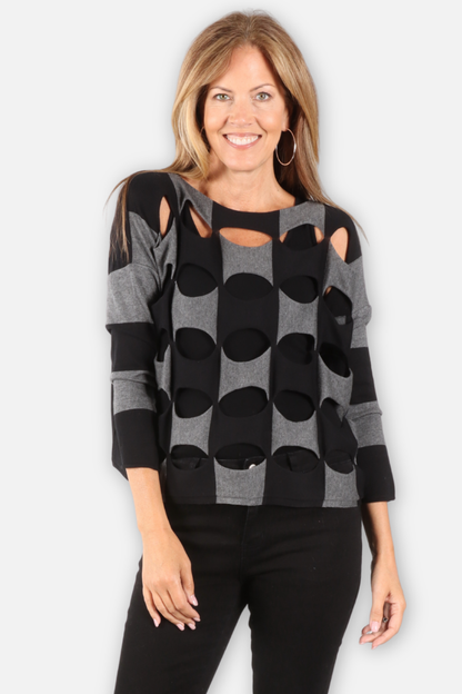 Two Tone Ovals Sweater - Black & Asphalt