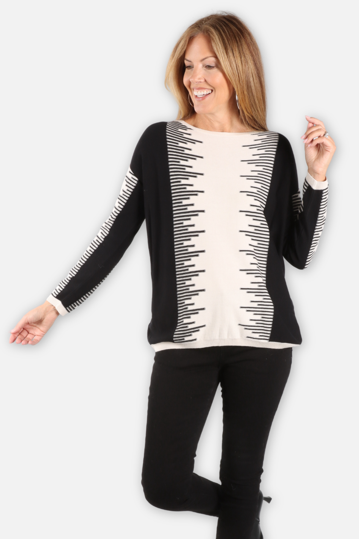 Long Thrive Sweater - Stone & Black