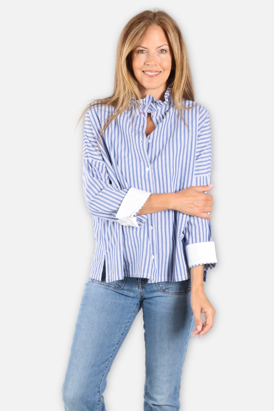 Collar Top - Blue Stripe