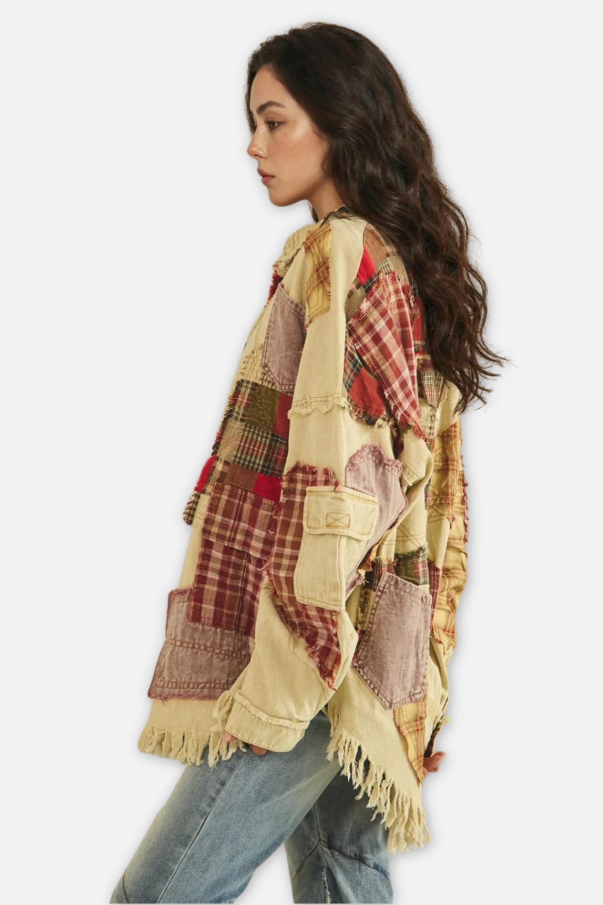 Washed Multi Pocket Button Down Shacket - Tan/Brick