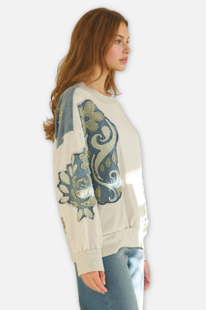 Floral Patched Crewneck Top - Malange