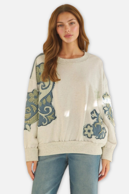 Floral Patched Crewneck Top - Malange