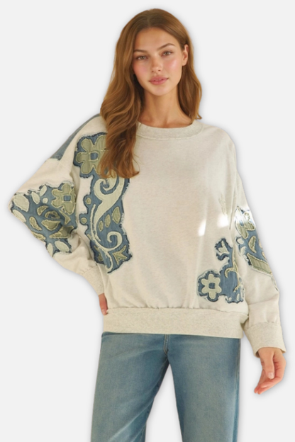 Floral Patched Crewneck Top - Malange