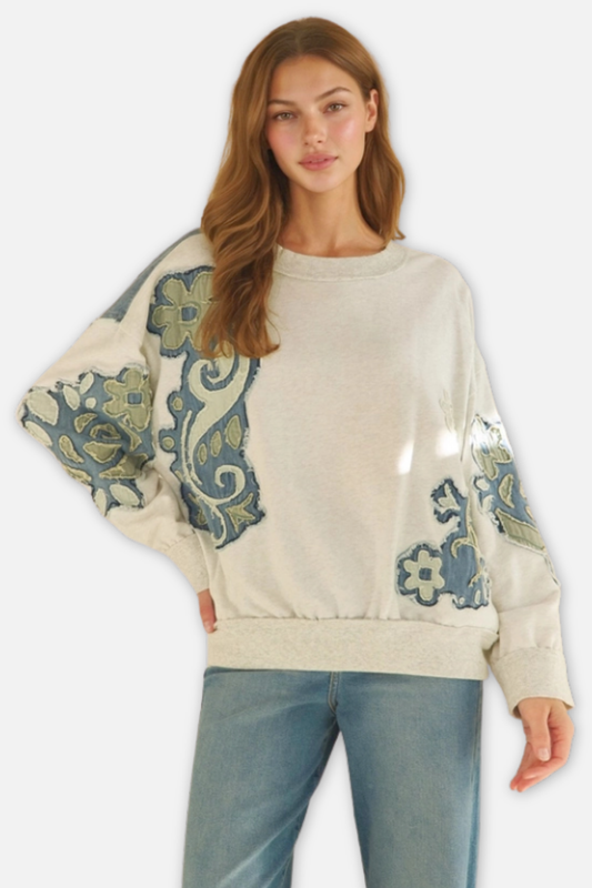 Floral Patched Crewneck Top - Malange