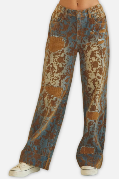 Burn Out Distressed Pant - Brown/Denim