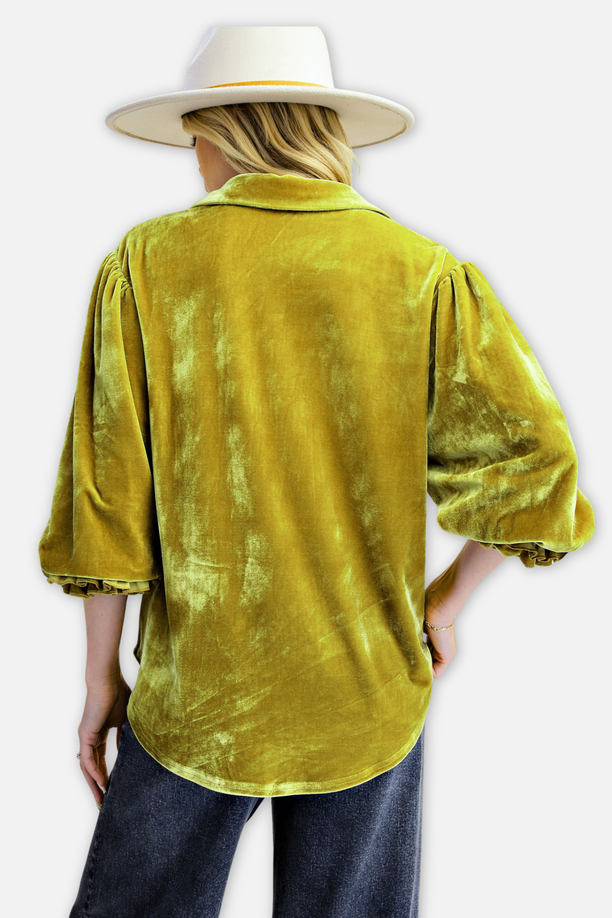Button Down Velvet Top - Green Tea