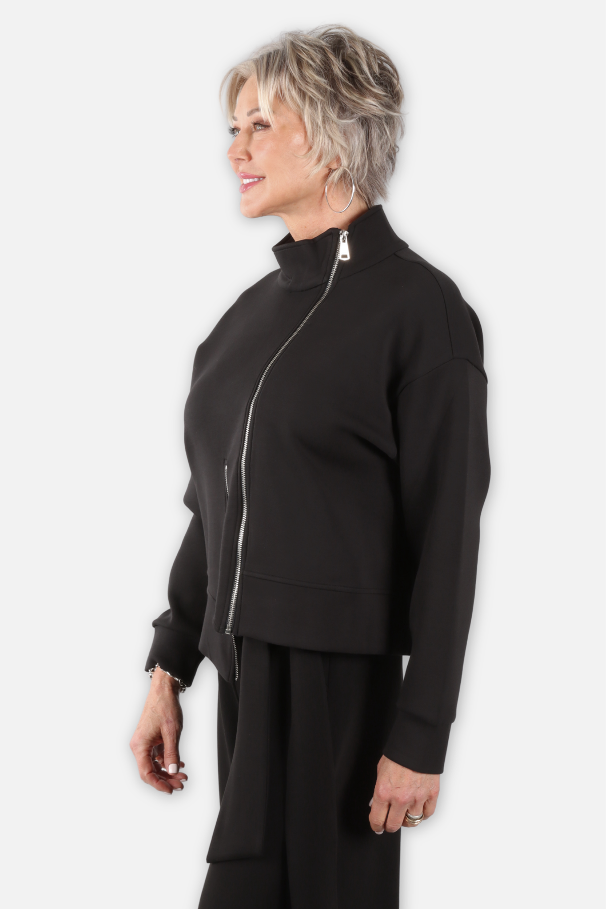 High Collar Zip Jacket - Black