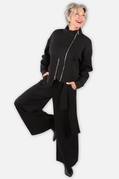 High Collar Zip Jacket - Black