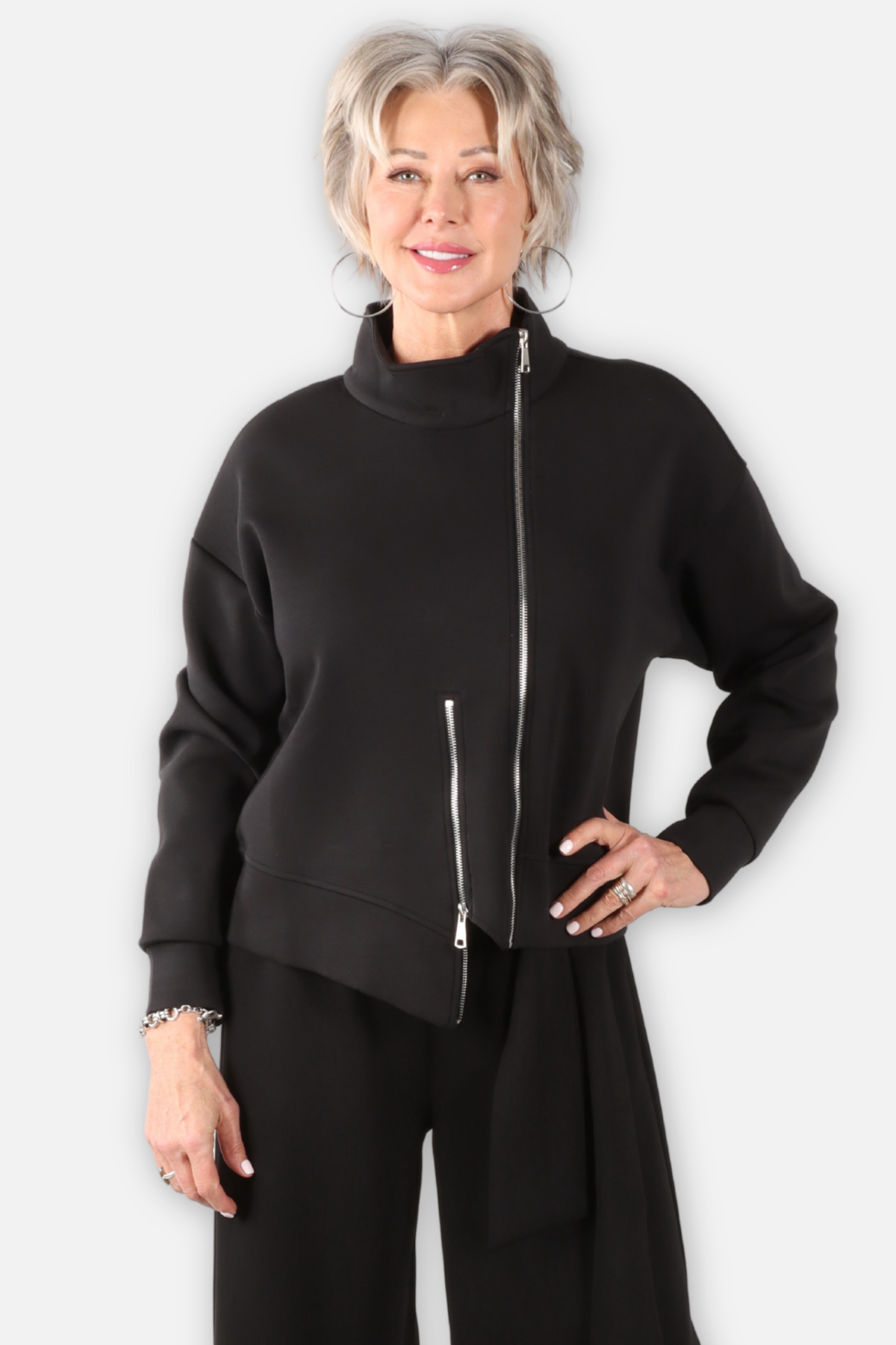 High Collar Zip Jacket - Black