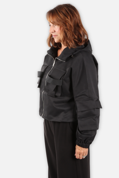 Utility Pocket Hooded Jacket - Black