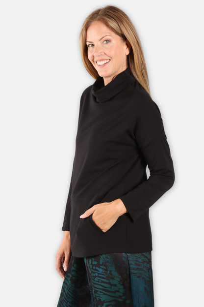 Cowl Pocket Pullover - Black