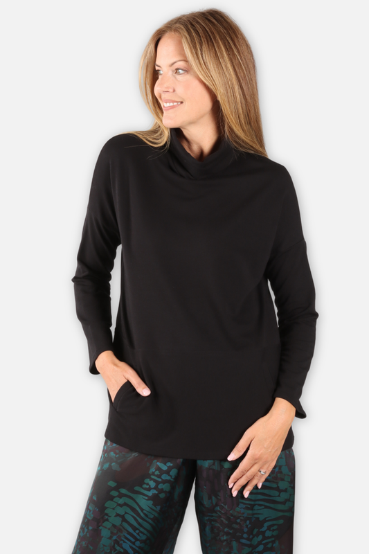 Cowl Pocket Pullover - Black