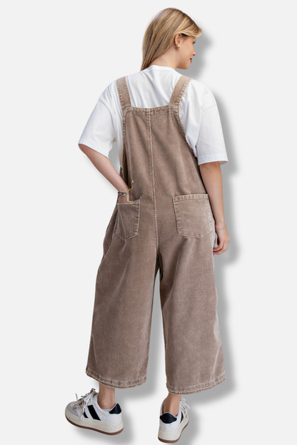 Corduroy Floral Overall - Latte