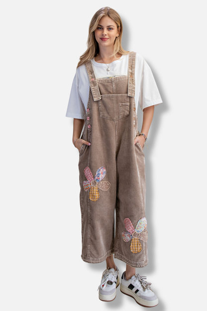 Corduroy Floral Overall - Latte