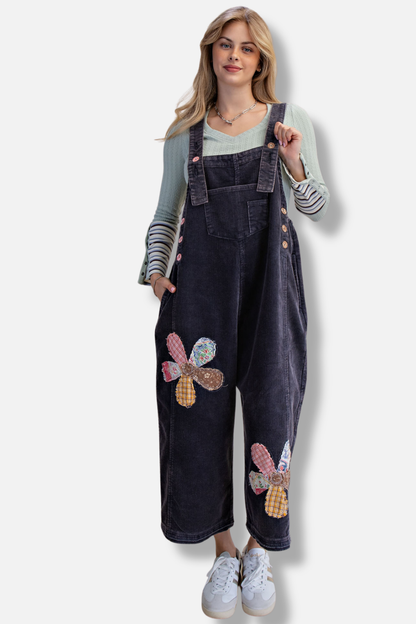 Corduroy Floral Overall - Blueberry 