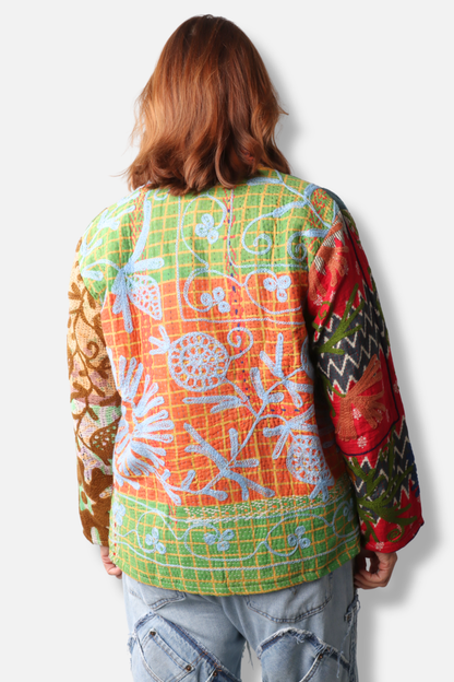 Short Vintage Kantha Jacket - Multi Color