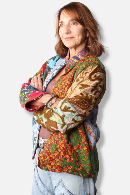 Short Vintage Kantha Jacket - Multi Color