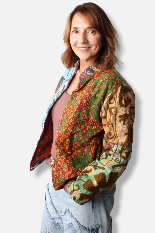Short Vintage Kantha Jacket - Multi Color