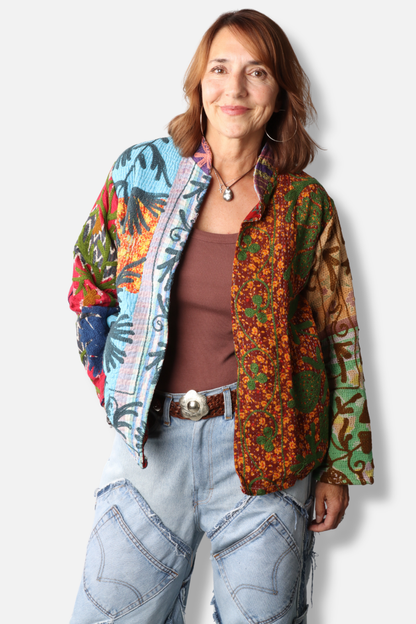 Short Vintage Kantha Jacket - Multi Color