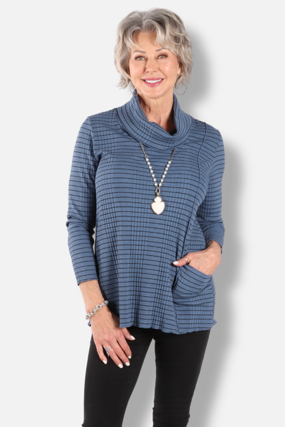 Cowl Neck Pocket Top Plus - Seastone